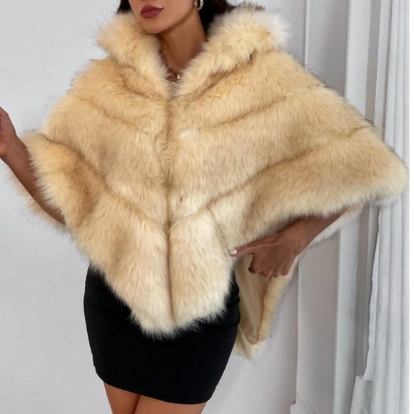 faux fur asymmetrical wrap cape chic elegant evening luxury - Picture 6 of 6